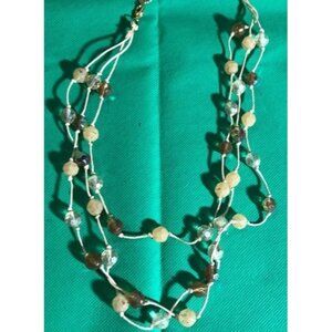 three rows of beads beaded 20 inch necklace costume string clasp closer READ